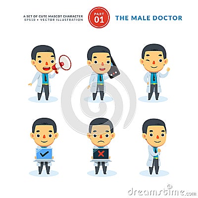 Vector set of cartoon images of Male Doctor. First Set. Isolated Vector Illustration Vector Illustration