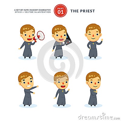 Vector set of cartoon images of a priest. First Set. Isolated Vector Illustration Vector Illustration