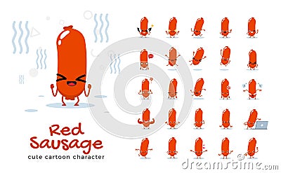 Vector set of cartoon images of sausage. Vector Illustration Stock Photo
