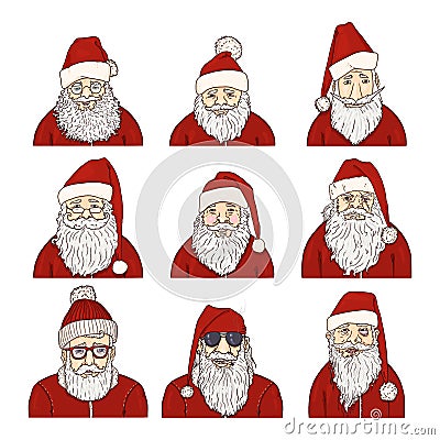 Vector Set of Cartoon Santa Claus Characters Vector Illustration