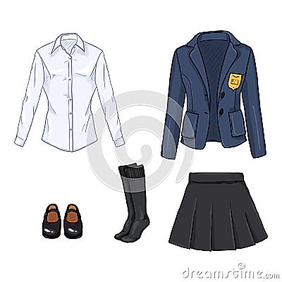 Vector Set of Cartoon School Girl Uniform Vector Illustration