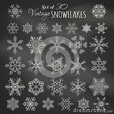 Vector Set of 30 Chalk Snowflakes. Vector Illustration