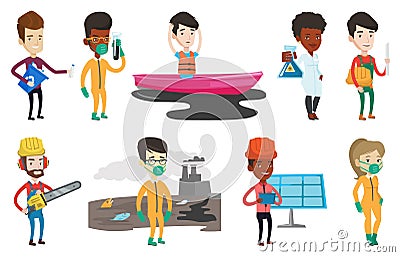 Vector set of characters on ecology issues. Vector Illustration