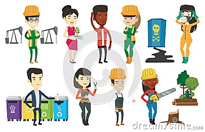 Vector set of characters on ecology issues. Vector Illustration