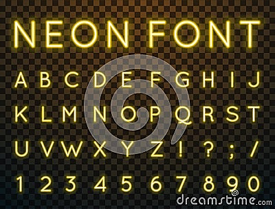 Neon, vector font. Vector Illustration