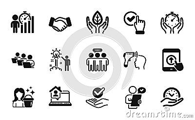 Vector set of Checkbox, Timer and Fair trade icons simple set. Vector Vector Illustration