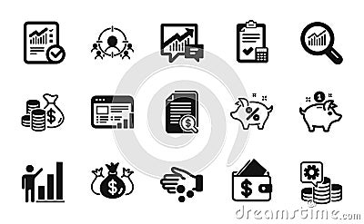 Vector set of Checked calculation, Check investment and Business targeting icons simple set. Vector Vector Illustration