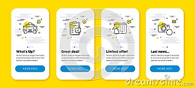 Vector set of Checklist, Notification calendar and Taxi line icons set. Vector Vector Illustration