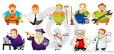 Vector set of cheerful fat man illustrations. Vector Illustration