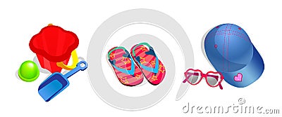 Vector set of children beach objects Vector Illustration