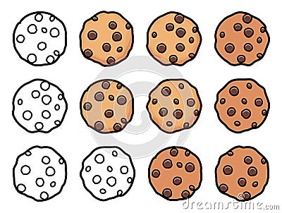 Vector set of chocolate chip whole cookies Vector Illustration