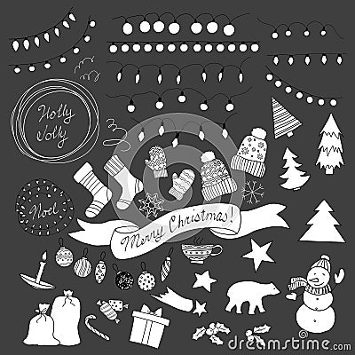 Vector set of Christmas doodles. Stock Photo