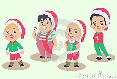 Vector set of Christmas elves, isolated on white background Vector Illustration