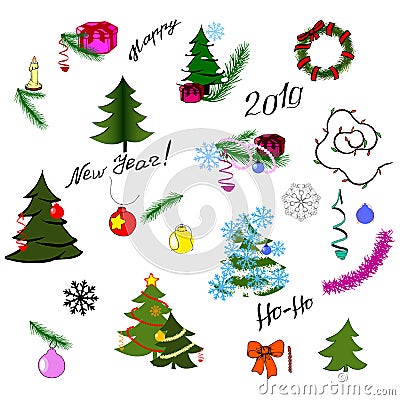 Vector set of Christmas and winter elements Vector Illustration