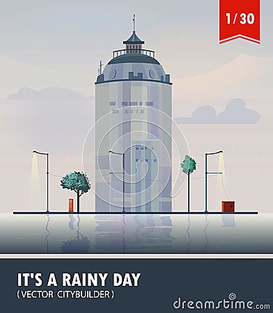 Vector set of Cityscape with building. Vector cartoon illustration of rainy landscape with buildings. Part one 1 Vector Illustration