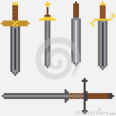 Vector set of classic pixel swords Vector Illustration