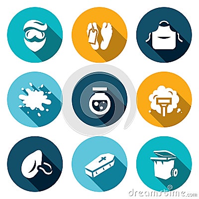 Vector Set of Cleaning after the murder Icons. Vector Illustration