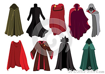 Vector set of cloaks. Cloaks party clothing and capes costume set. Vector Illustration