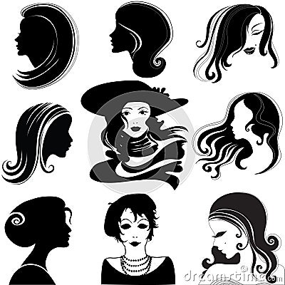 Vector set of closeup portrait of beautiful woman Vector Illustration