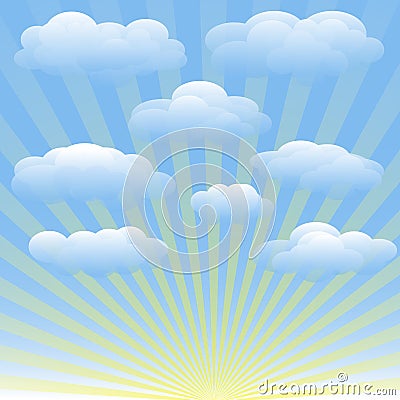Vector Set Of Clouds, Blue Sky, Sunrays | CartoonDealer.com #71730310