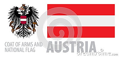 Vector set of the coat of arms and national flag of Austria Vector Illustration