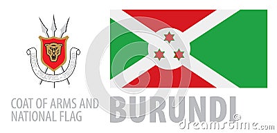 Vector set of the coat of arms and national flag of Burundi Vector Illustration