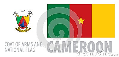 Vector set of the coat of arms and national flag of Cameroon Vector Illustration