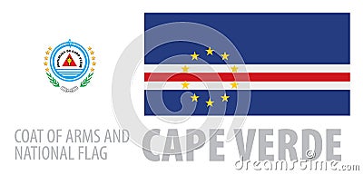 Vector set of the coat of arms and national flag of Cape Verde Vector Illustration