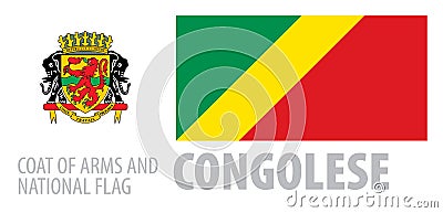 Vector set of the coat of arms and national flag of Congo Vector Illustration