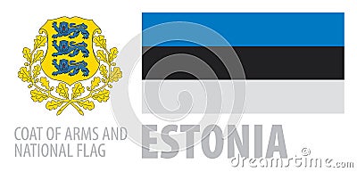 Vector set of the coat of arms and national flag of Estonia Vector Illustration