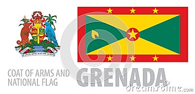 Vector set of the coat of arms and national flag of Grenada Vector Illustration