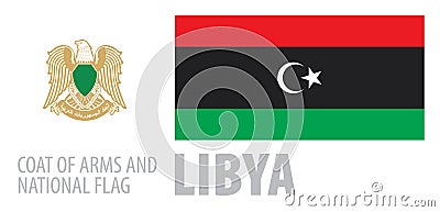 Vector set of the coat of arms and national flag of Libya Vector Illustration