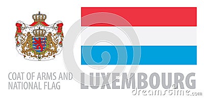 Vector set of the coat of arms and national flag of Luxembourg Vector Illustration