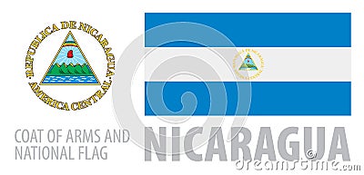 Vector set of the coat of arms and national flag of Nicaragua Vector Illustration
