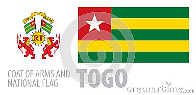 Vector set of the coat of arms and national flag of Togo Vector Illustration