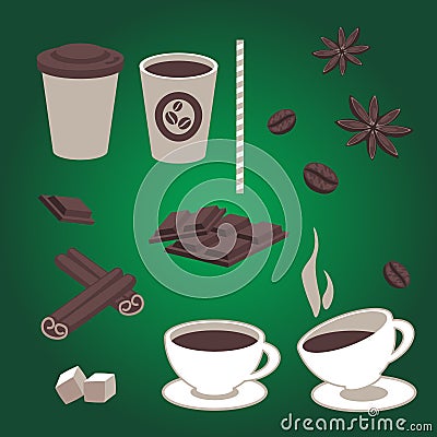 Vector set of coffee items Vector Illustration