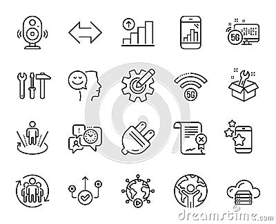 Vector set of Cogwheel, Cloud server and Teamwork line icons set. Vector Vector Illustration