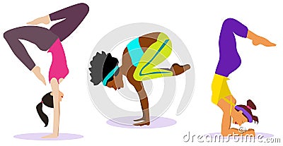 Vector set, collection.Young slim girls doing sport,yoga,fitness,gymnastics,stretching. Vector flat il Vector Illustration