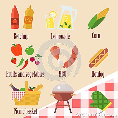Vector set of color barbecue grill party icons Stock Photo