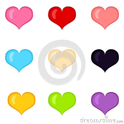 Vector Set of Color Flat Heart Shape Icons Vector Illustration