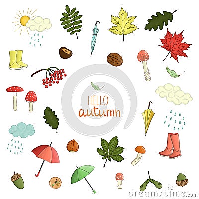 Vector set of colored autumn elements Vector Illustration