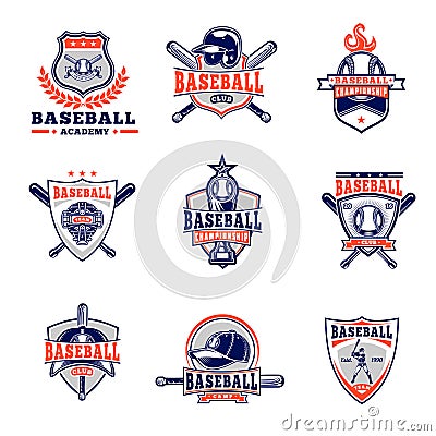 Vector set of colored baseball badges, stickers, emblems Vector Illustration