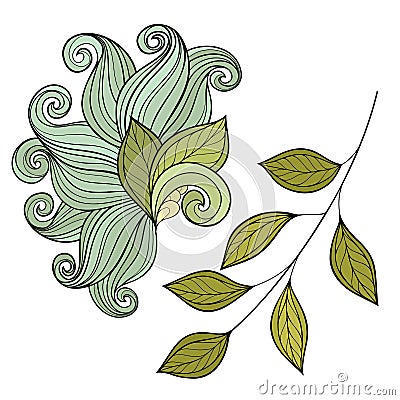 Vector Set of Colored Contour Flowers and Leaves Vector Illustration