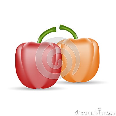 Vector Set Of Colored Yellow And Red Sweet Bulgarian Bell Peppers, Paprika On A White Background. Vector Illustration