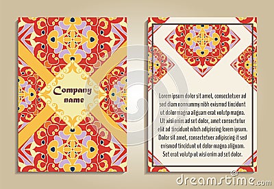 Vector set of colorful brochure templates for business and invitation. Portuguese, Moroccan; Spanish; Arabic; asian ornaments Vector Illustration