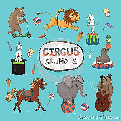 Vector set of colorful circus animals Vector Illustration