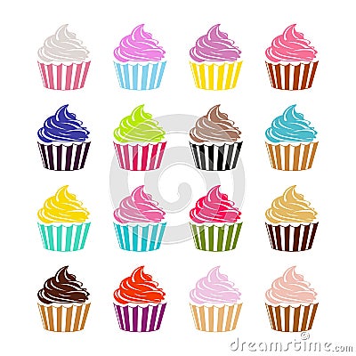 Vector set of colorful cupcake icons Vector Illustration