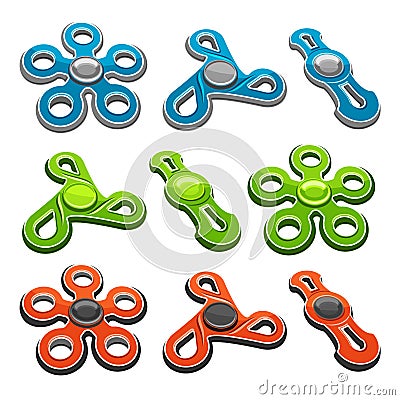 Vector set of colorful Fidget Spinners Vector Illustration