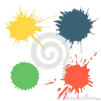 Vector set of colorful ink splash, blots and brush strokes, isolated on the white background. Series of vector splash, blots, brus Vector Illustration