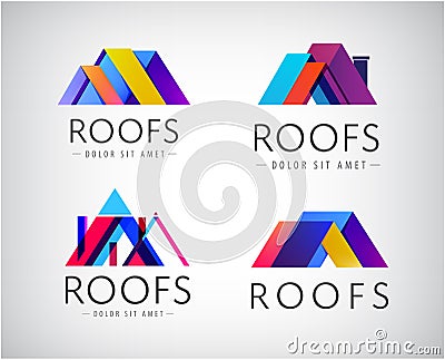Vector set of colorful roof, building logos. Overlaping ribbon structure Vector Illustration